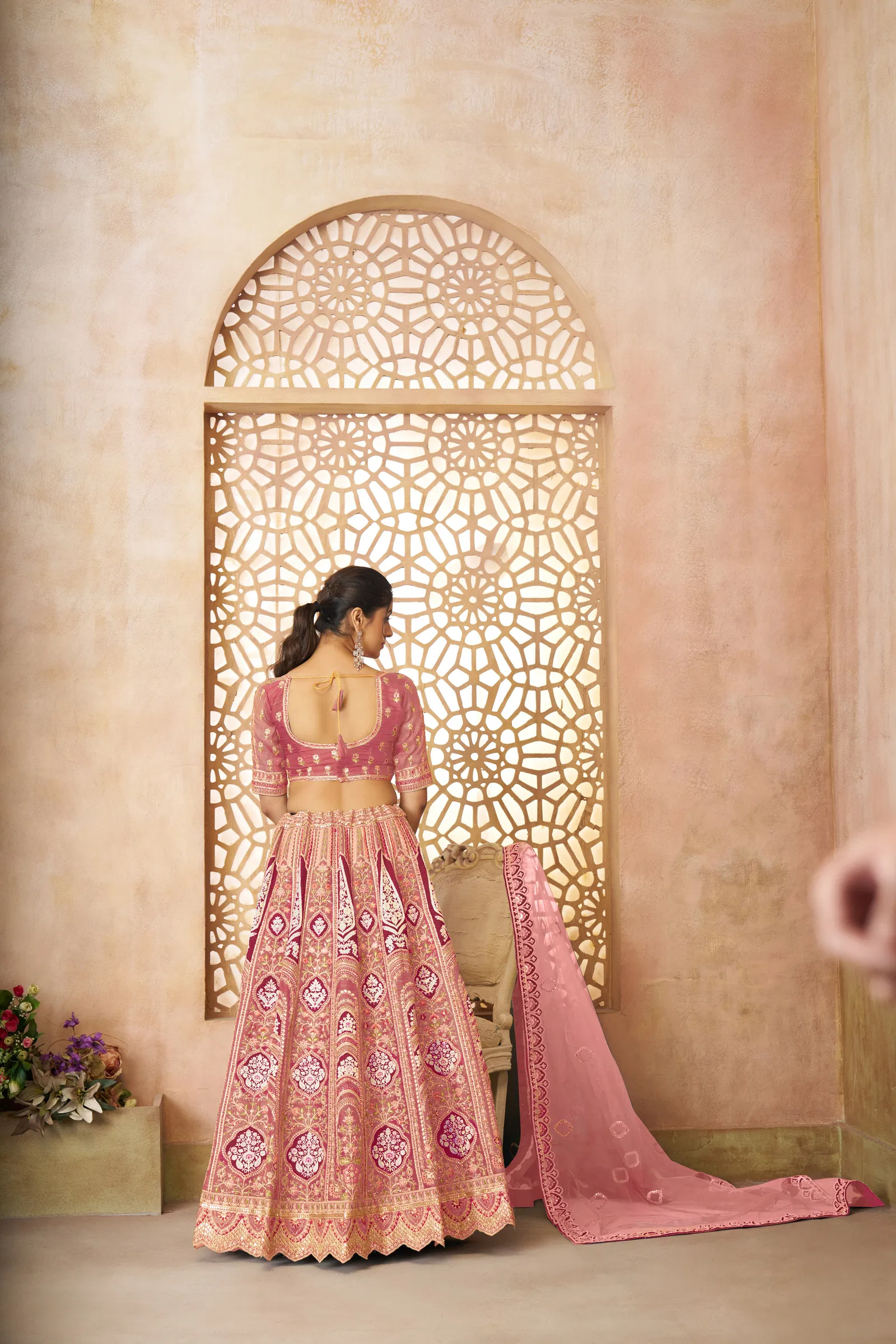 Kf 31 Pink Banarasi Silk Embroidered Lahenga For Wedding Wholesalers In Delhi

